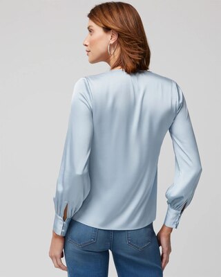 Smocked Shoulder Satin Blouse
