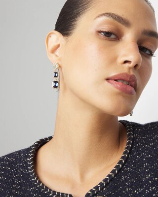 Gold + Blue Crystal Linear Earrings