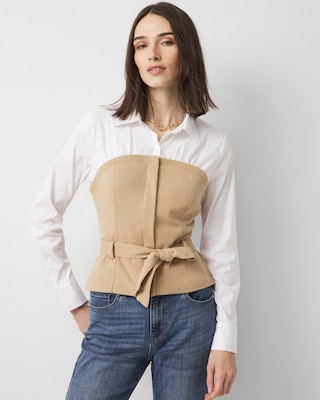 Petite Crepe Bustier + Poplin Shirt