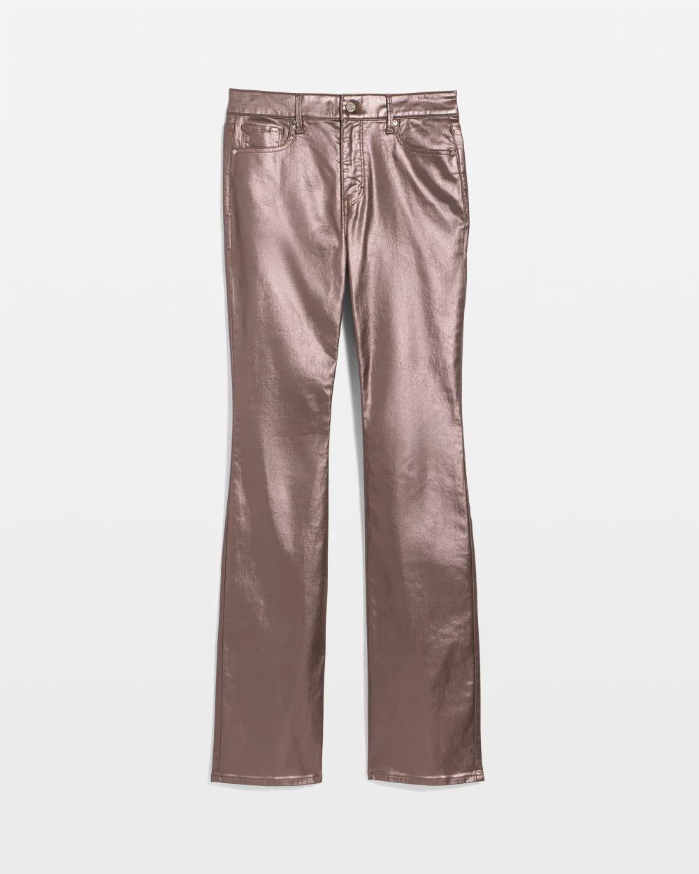 Petite High Rise Metallic Coated Bootcut Jean
