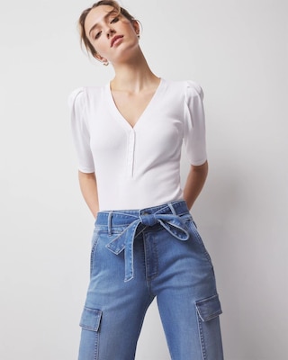 WHBM FORME™ Ribbed Stretch Henley Top
