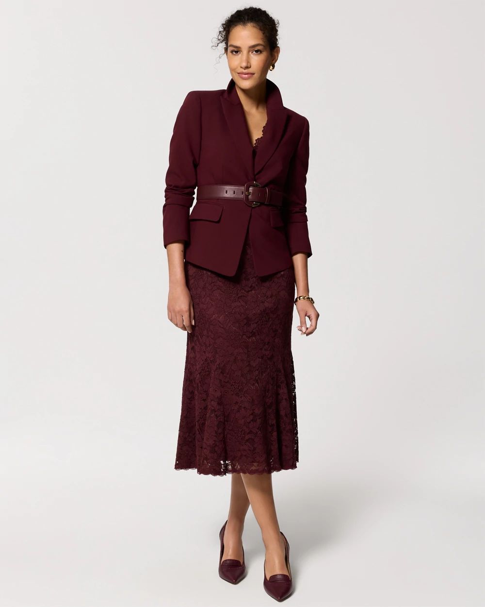 Petite V-neck Lace Midi Dress click to view larger image.