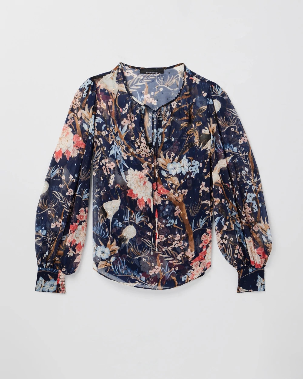 Long Sleeve Tie V-Neck Blouse