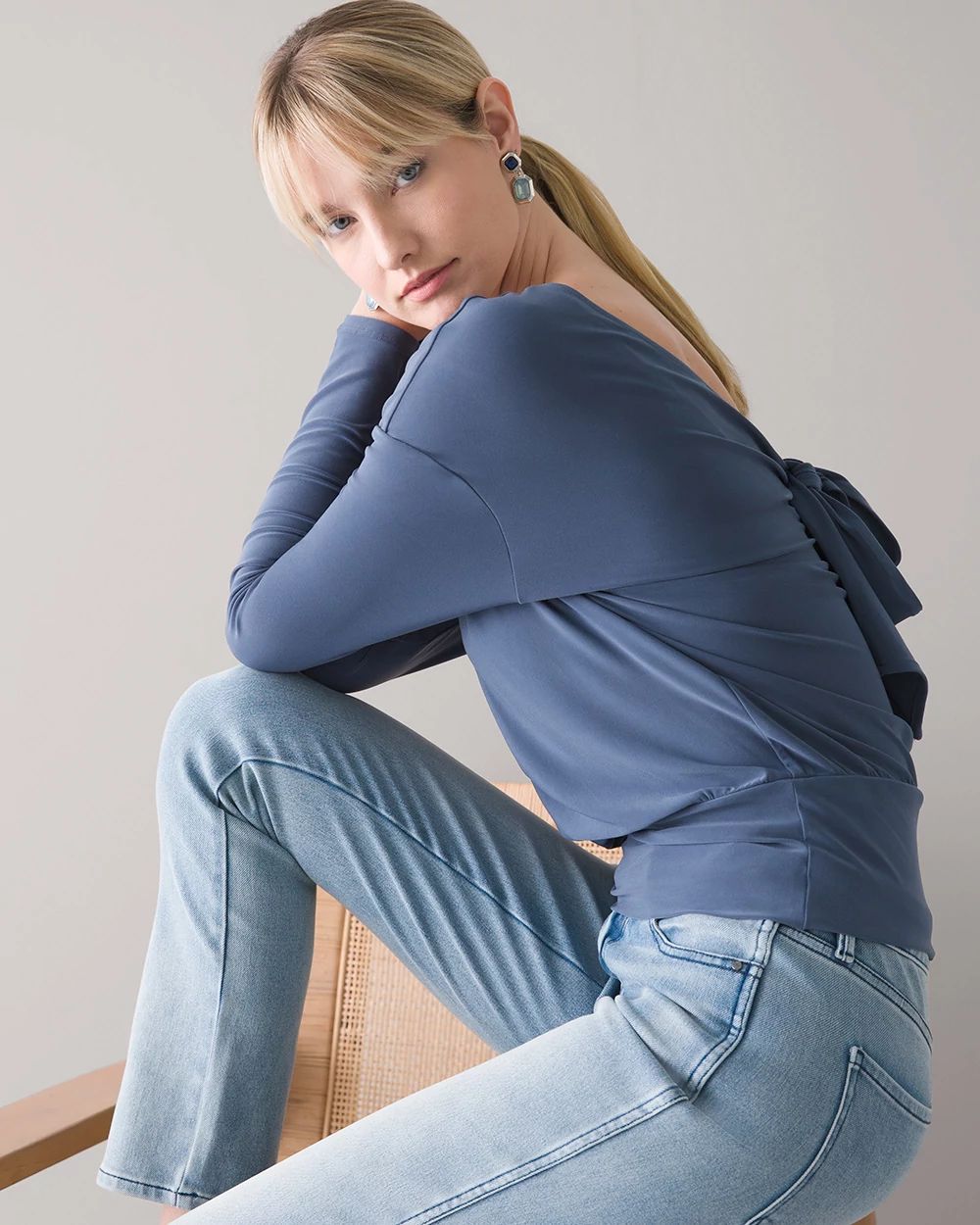 Long-Sleeve Matte Jersey Tie-Back Top