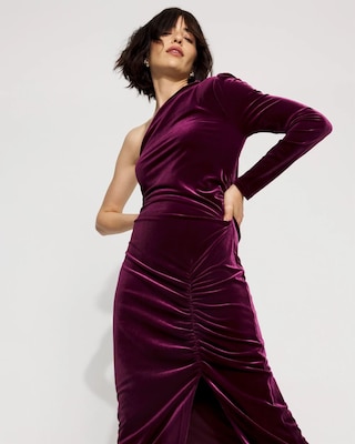 One-Shoulder Velvet Bodycon Dress click to view larger image.