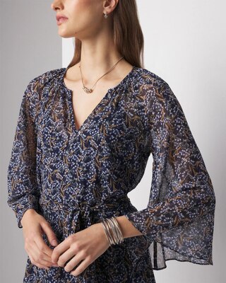 3/4 Sleeve Printed Godet Dress click to view larger image.