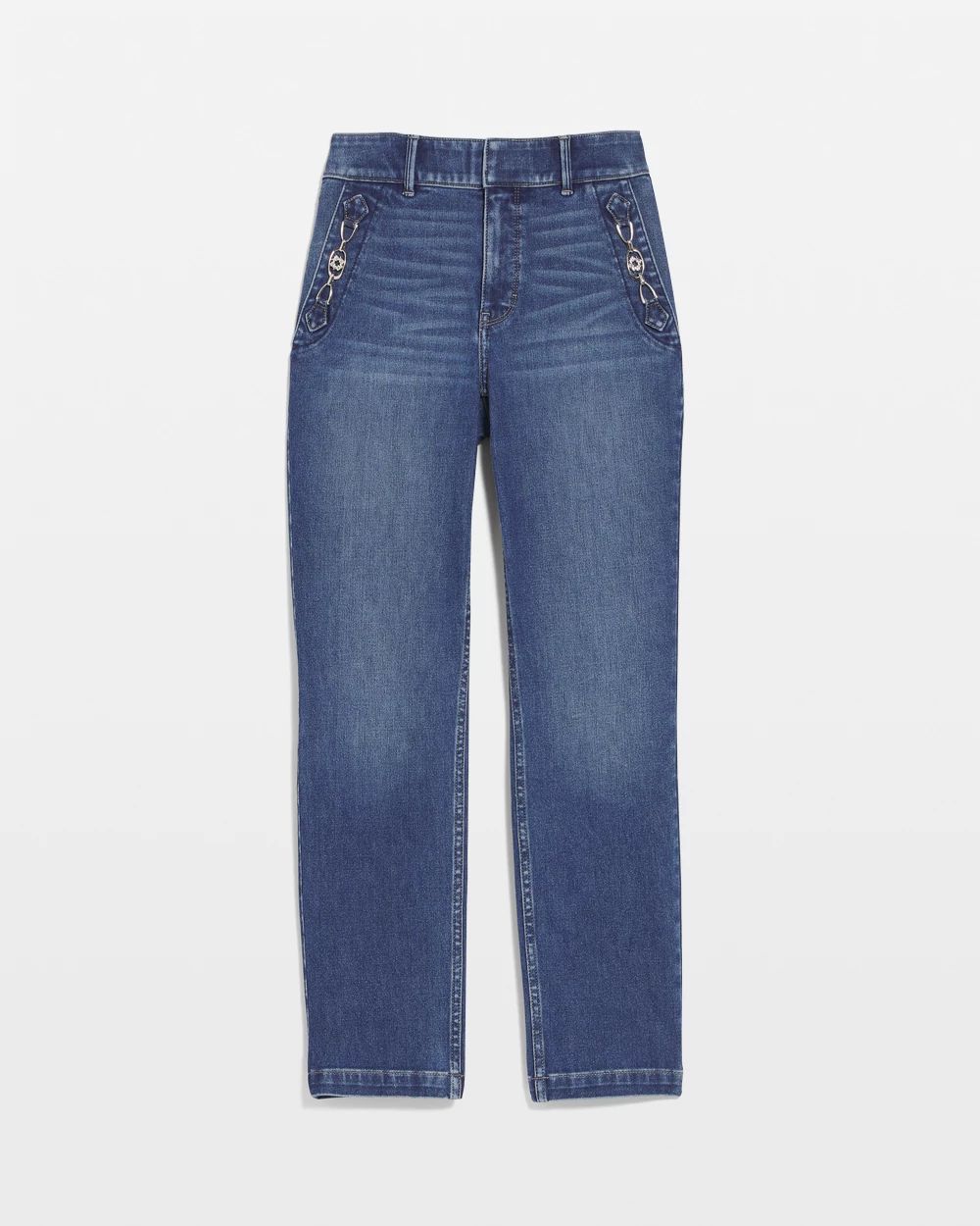 High-Rise Sculpt Horsebit Straight-Leg Jeans click to view larger image.