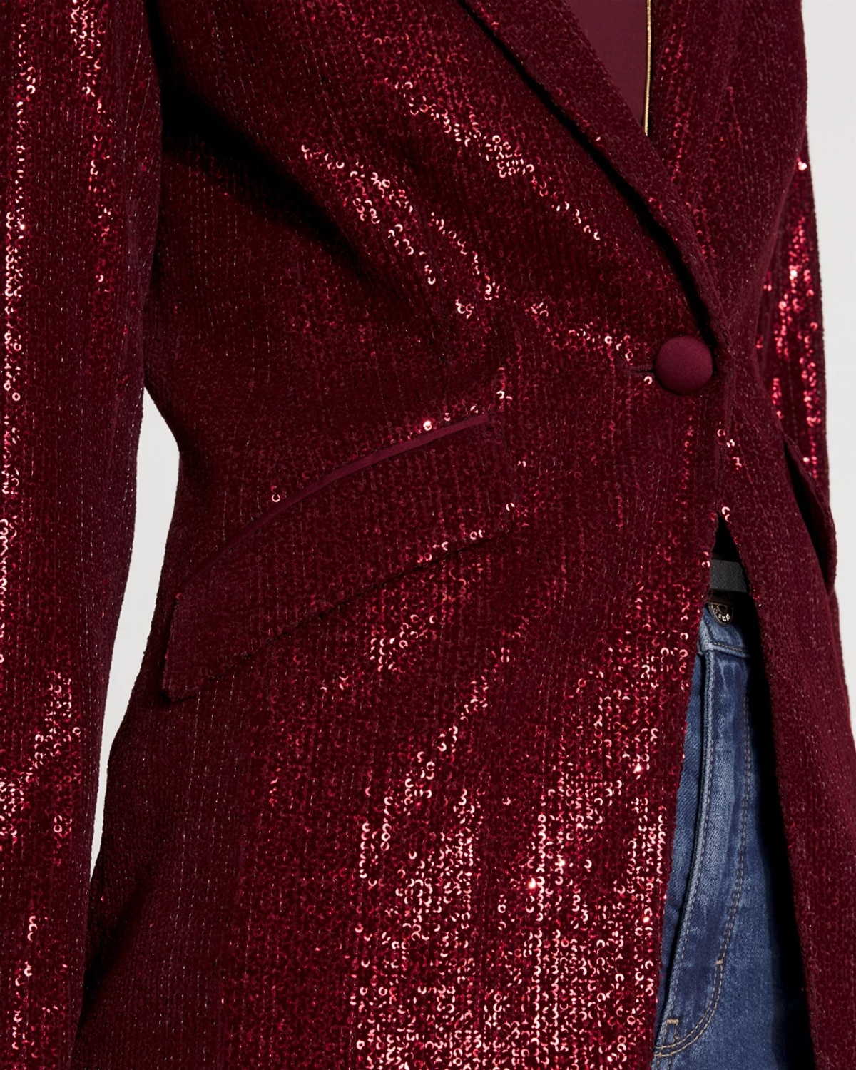 White House Black Market Petite One-button Sequin Blazer In Burgundy