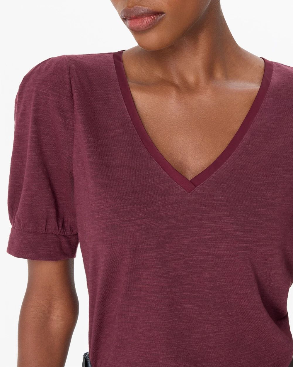 Puff Sleeve V-neck Tee click to view larger image.
