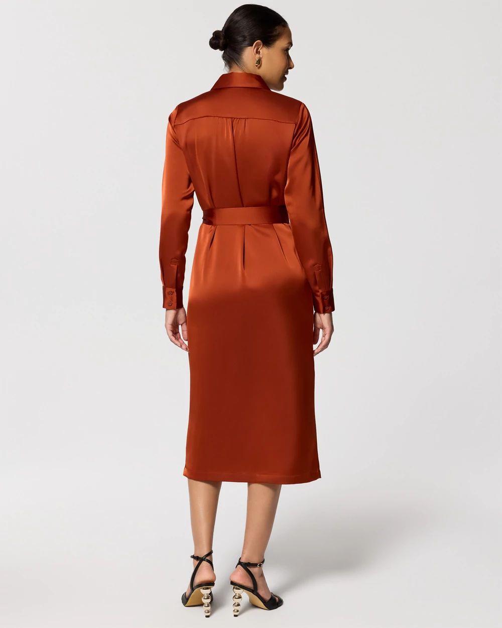 Petite Satin Midi Shirt Dress click to view larger image.