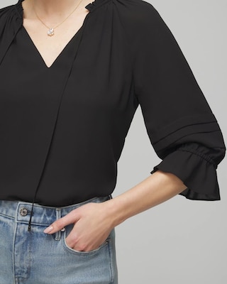 Elbow Sleeve V-Neck Blouse click to view larger image.