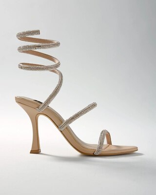 Neutral Embellished Wrap High Heel Sandals