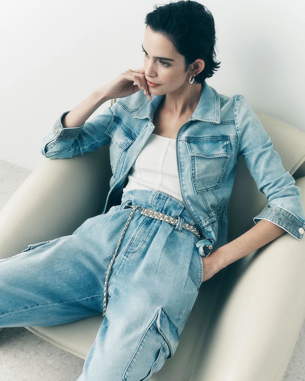 Cinched-Waist Denim Jacket