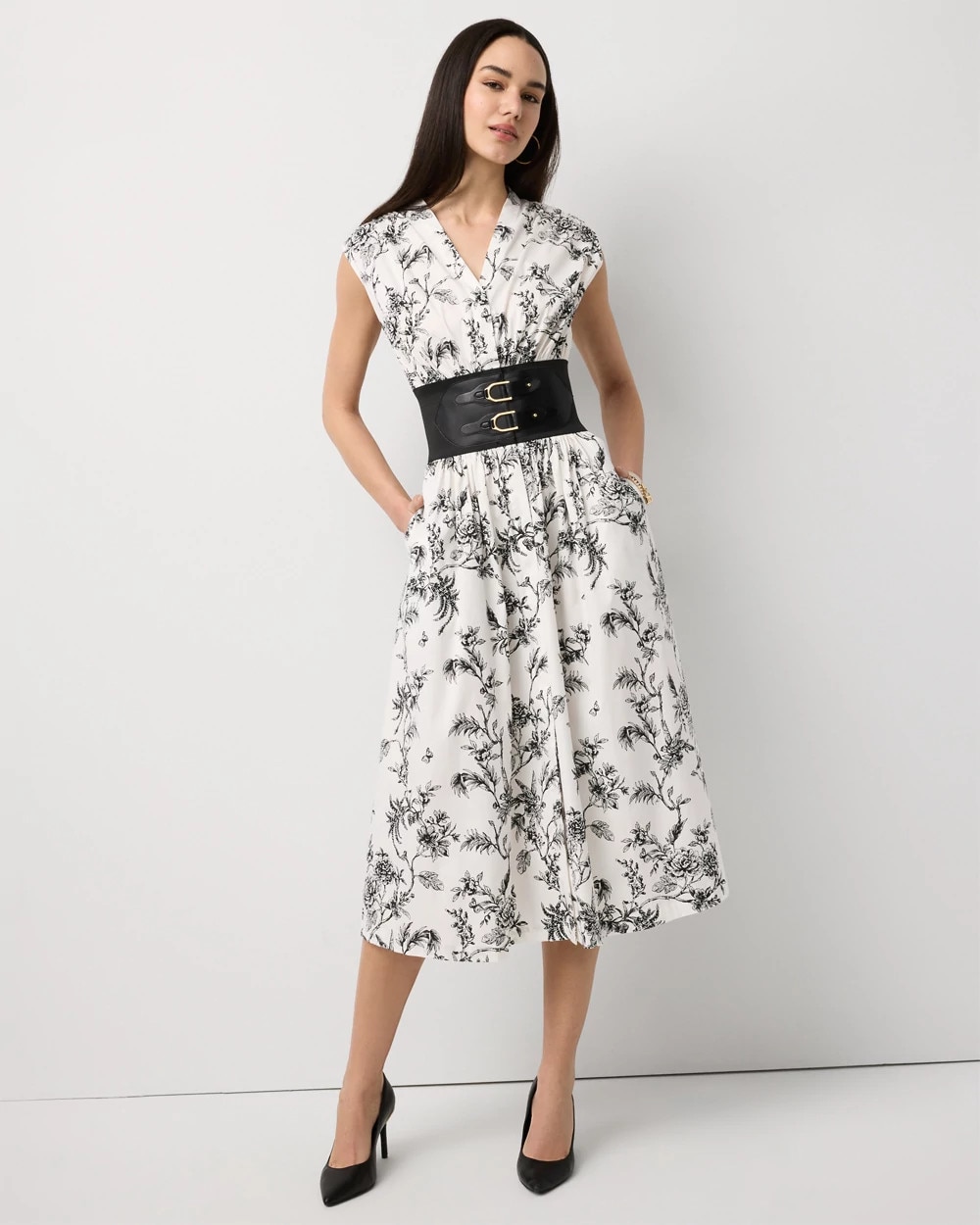 white house black market midi dresses Square Neck Poplin Midi Dress