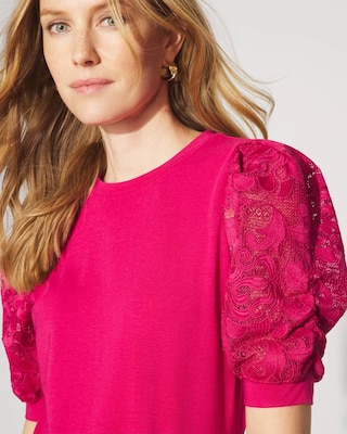 Lace Puff Sleeve Crewneck Tee click to view larger image.
