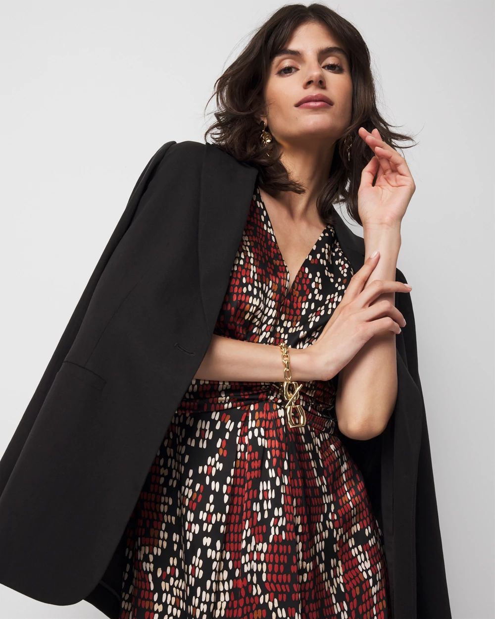 Cap-Sleeve Satin Midi Dress