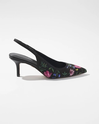 Floral Embroidered Slingback Heels