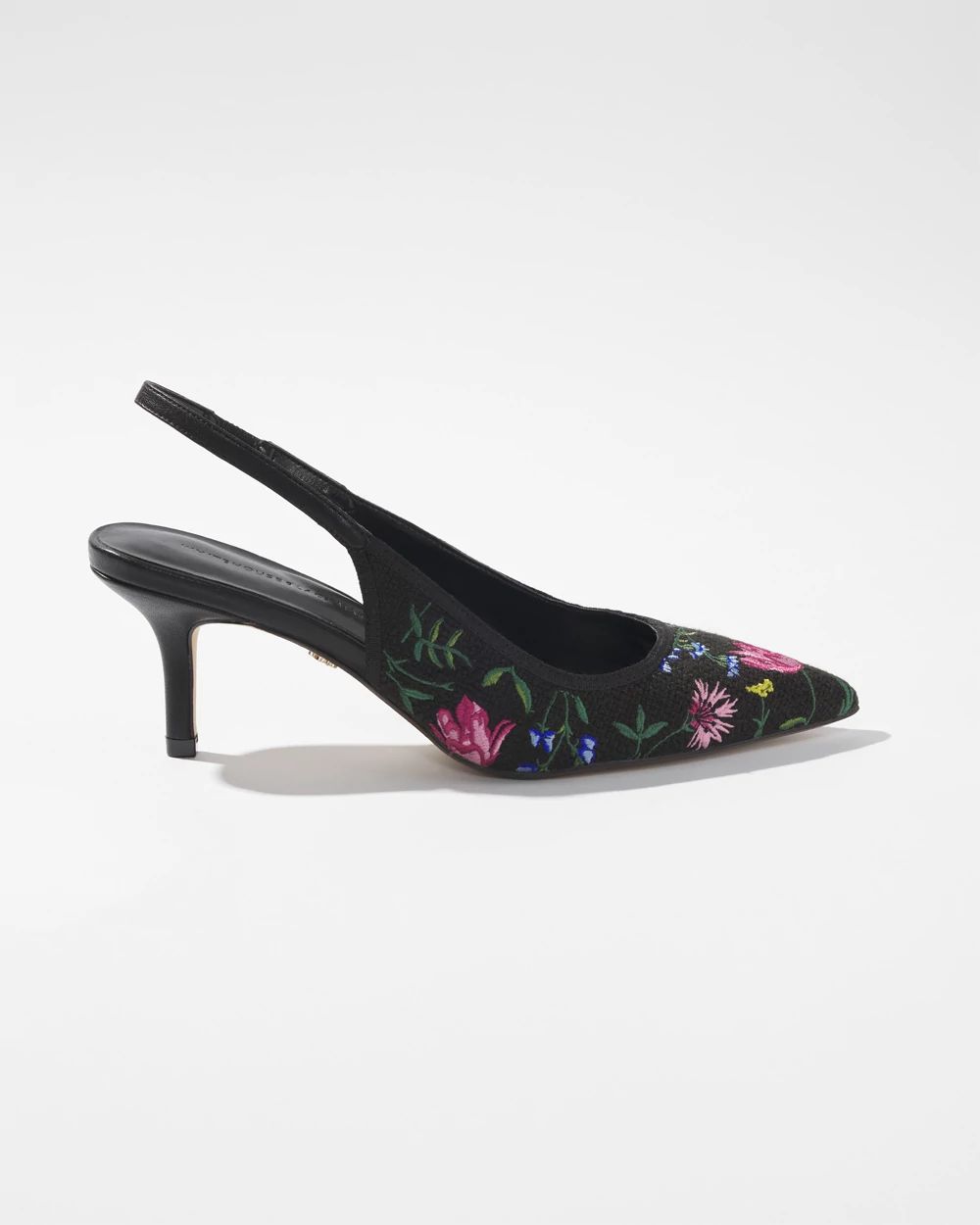 Floral Embroidered Slingback Heels