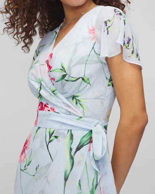 Short Sleeve Flutter Wrap Midi Dress