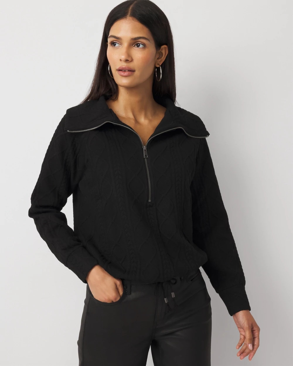 Funnel Neck Cable Knit Pullover - image 1