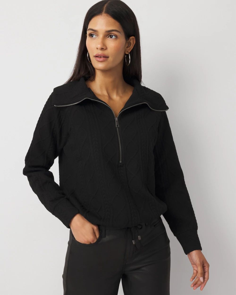 Funnel Neck Cable Knit Pullover