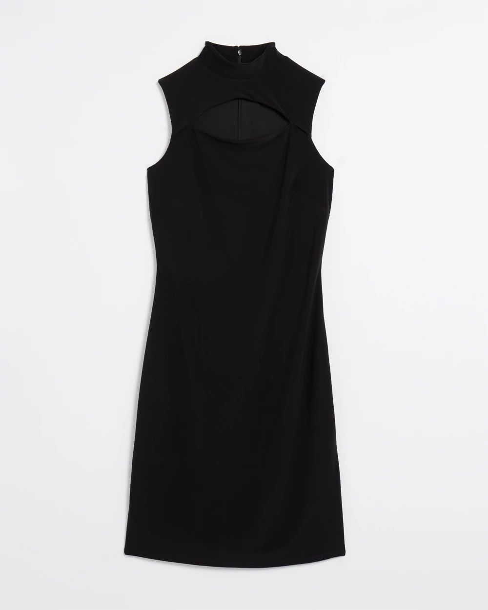 Petite Sleeveless Mockneck Cutout Matte Jersey Midi Dress