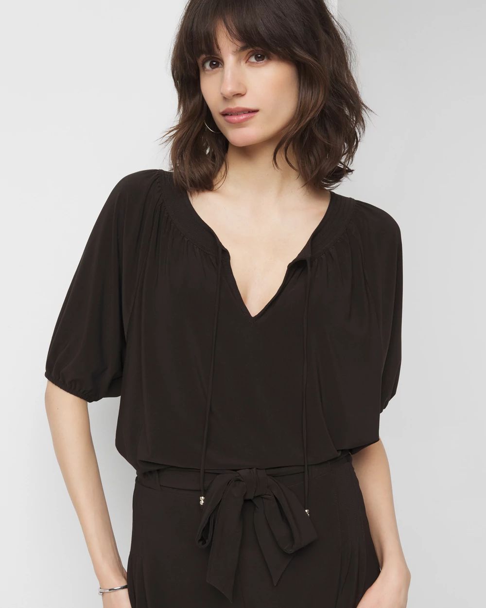 Matte Jersey 3/4 Sleeve Notch Neck Top