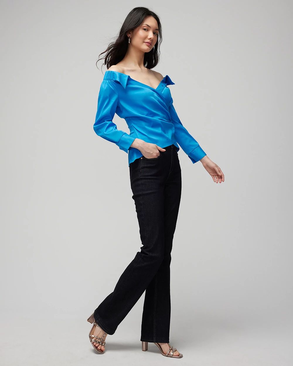Off-the-Shoulder Poplin Surplice Top click to view larger image.