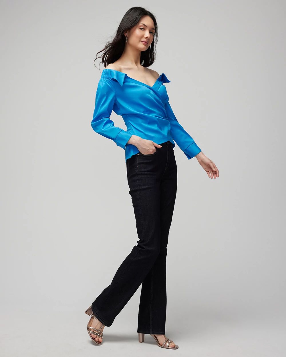Off-the-Shoulder Poplin Surplice Top