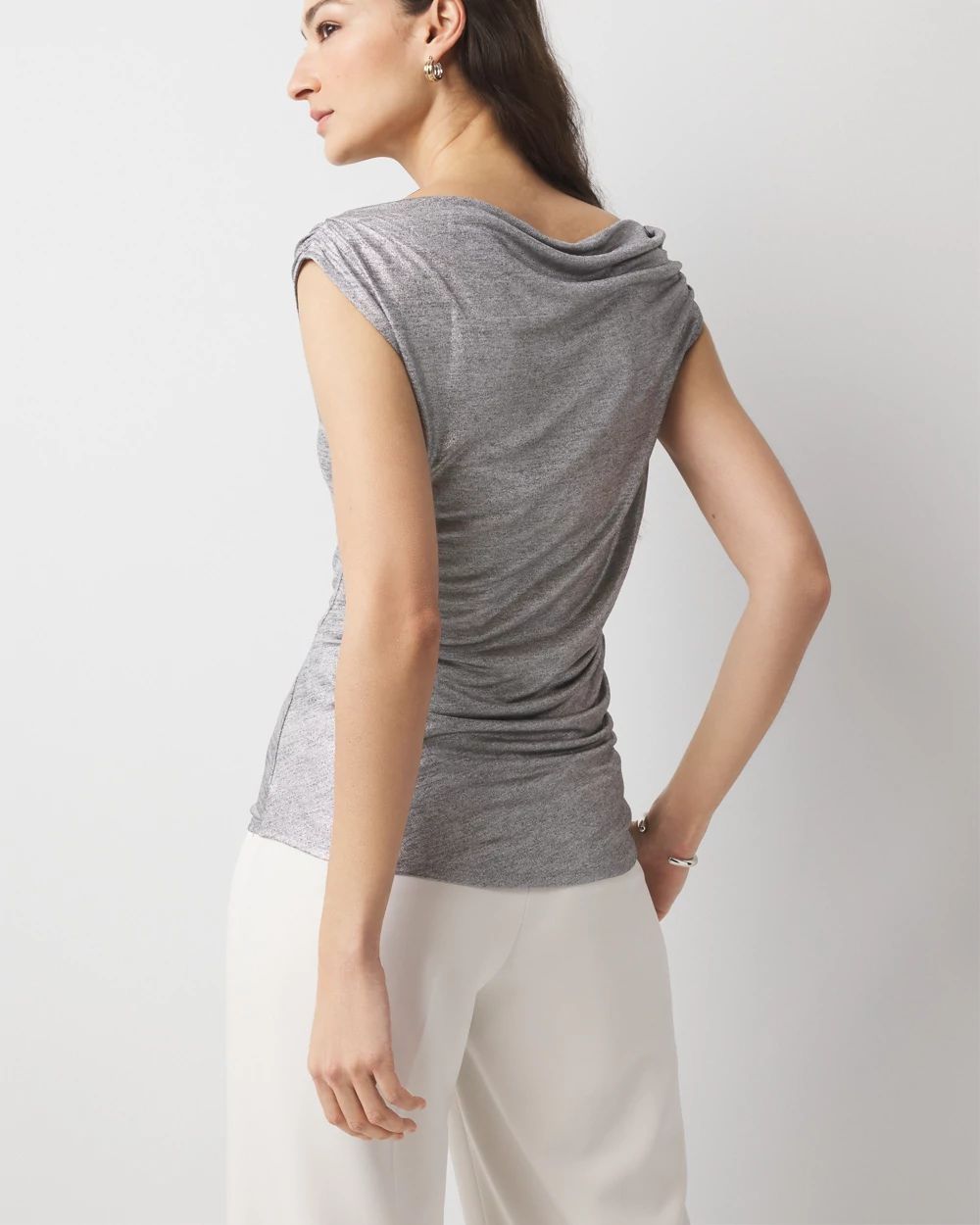 Metallic Off-The-Shoulder Shirred Top