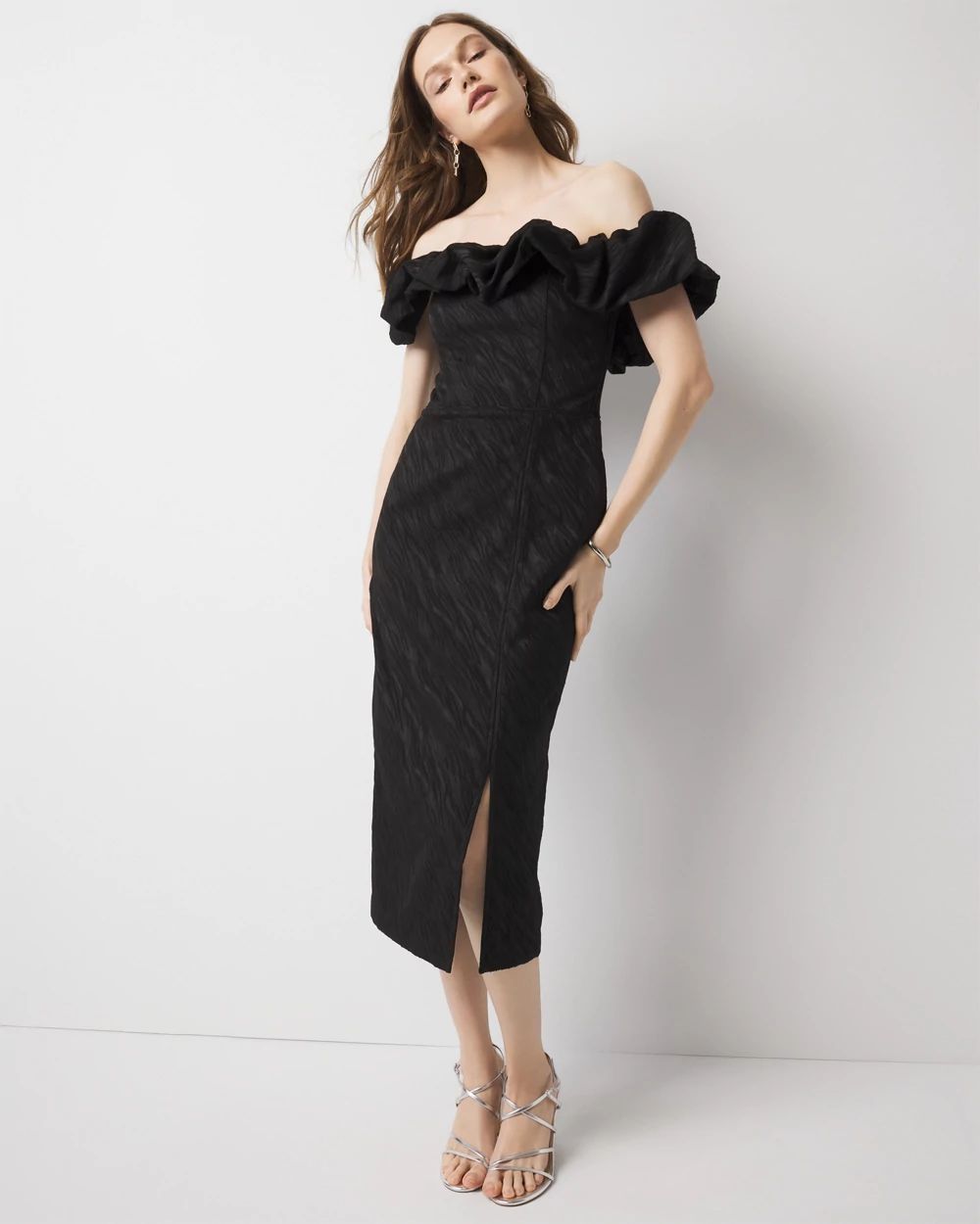 Off-the-Shoulder Jacquard Midi Dress