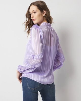 Ruffle Sleeve Sheer Striped Blouse click to view larger image.