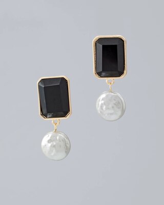 Faux Jet And Faux Pearl Drop Earrings