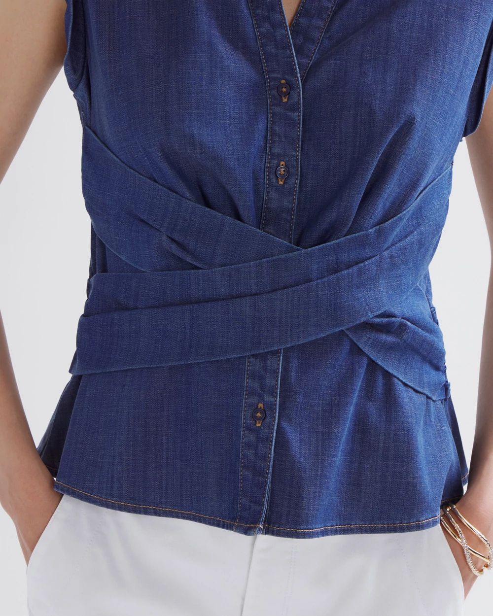 Petite Short Sleeve Cross Front Shirt