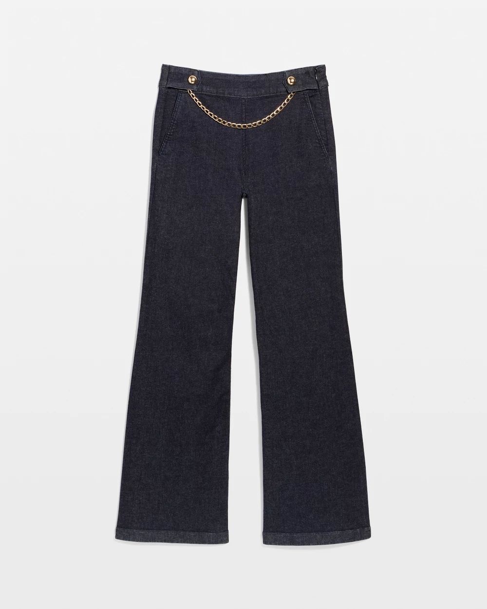 Chain Detail Extra High Rise Wide-Leg Jean click to view larger image.