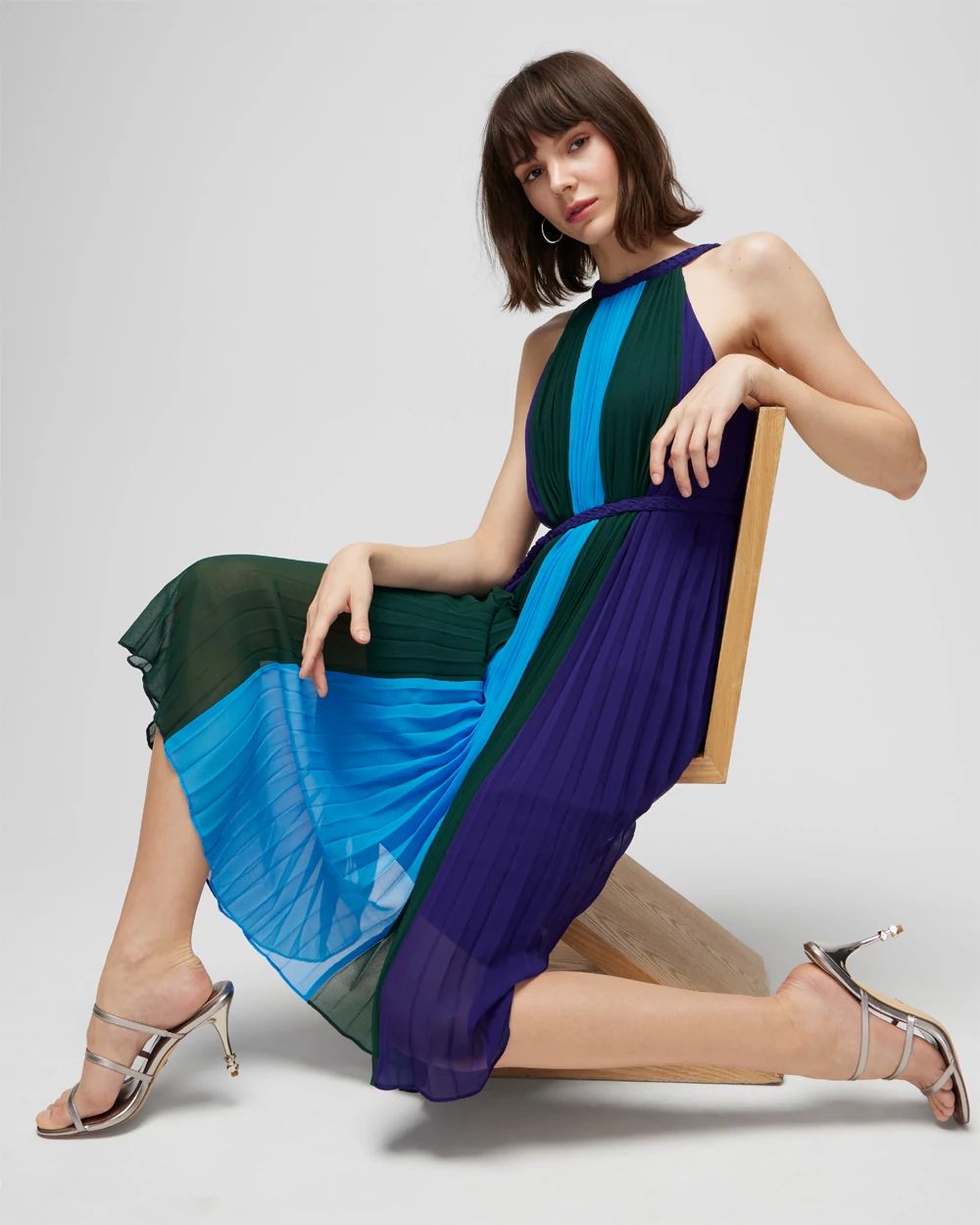 Colorblock Braided Halter Dress