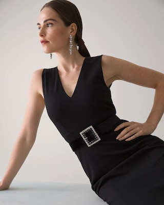 Clear Jeweled Buckle Velvet Belt