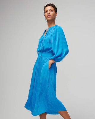 Tie-Neck Smocked Midi Dress
