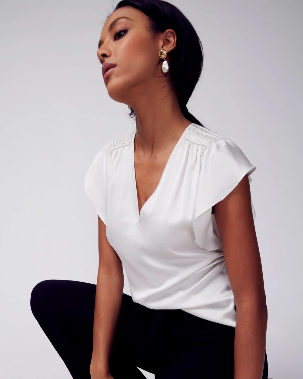 Flutter-Sleeve V-Neck Top