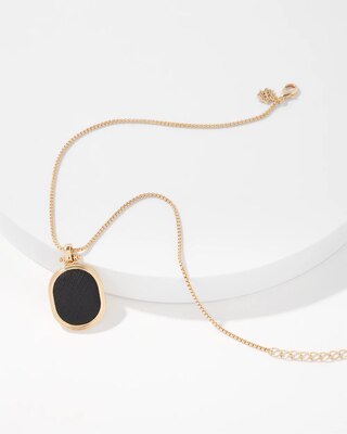 Black Textured Leather Pendant Necklace click to view larger image.