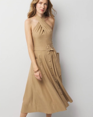 Halter Trench Midi Dress click to view larger image.