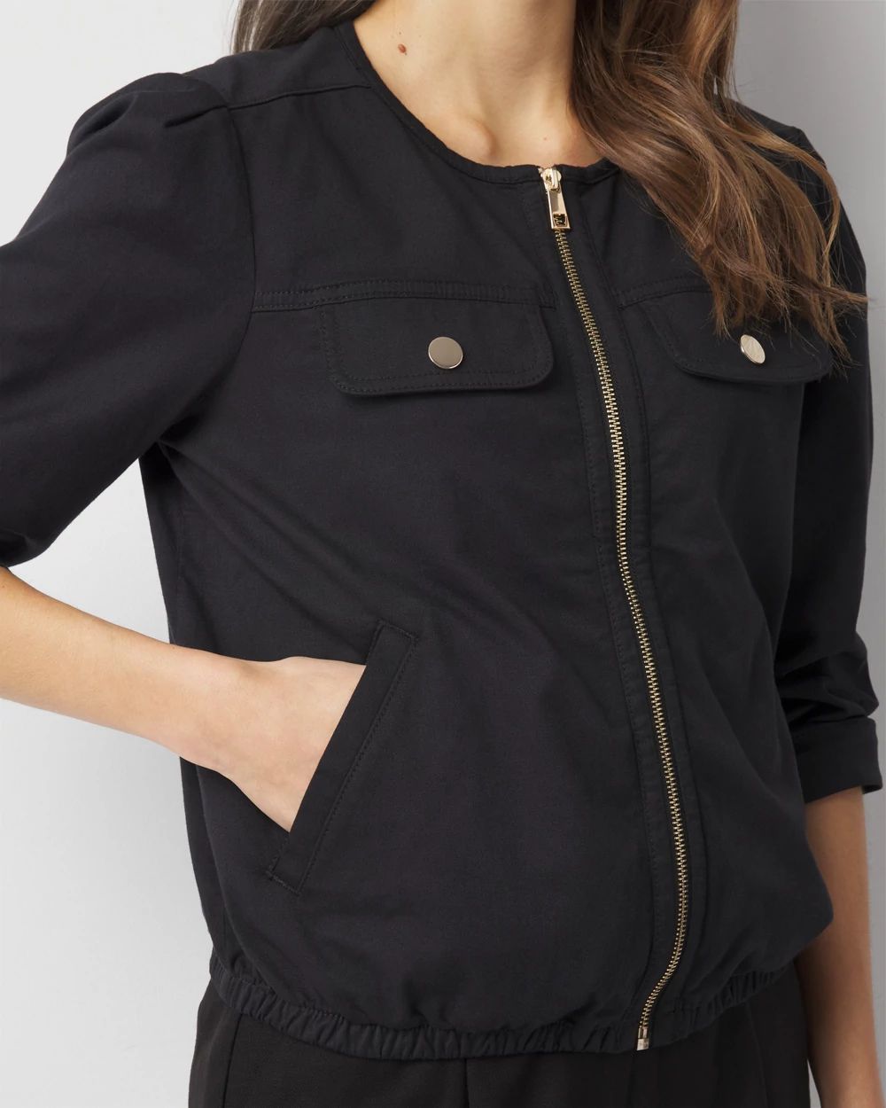 Puff Sleeve Bomber Jacket click to view larger image.