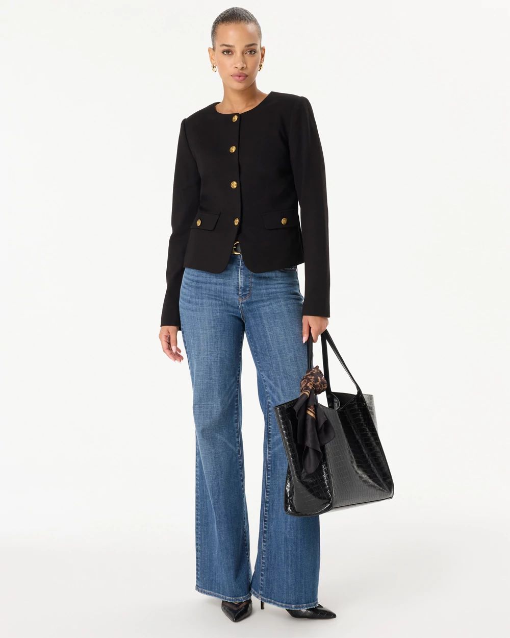 Button Front Cropped Jacket click to view larger image.
