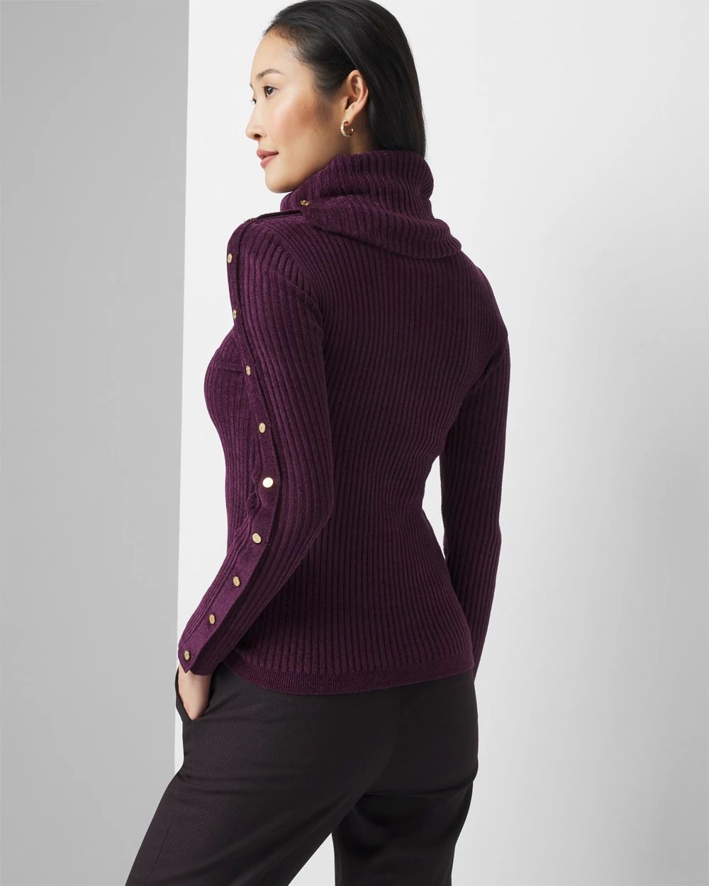 Petite Chenille Button Sleeve Pullover