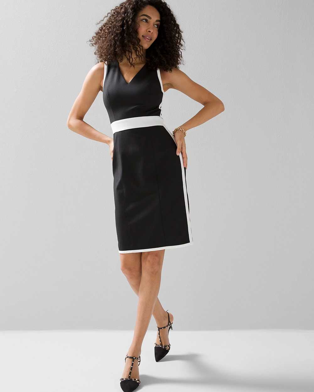 Sleeveless V neck Colorblock Sheath