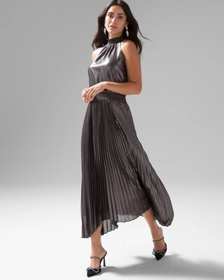 Pleated Halter Midi Dress