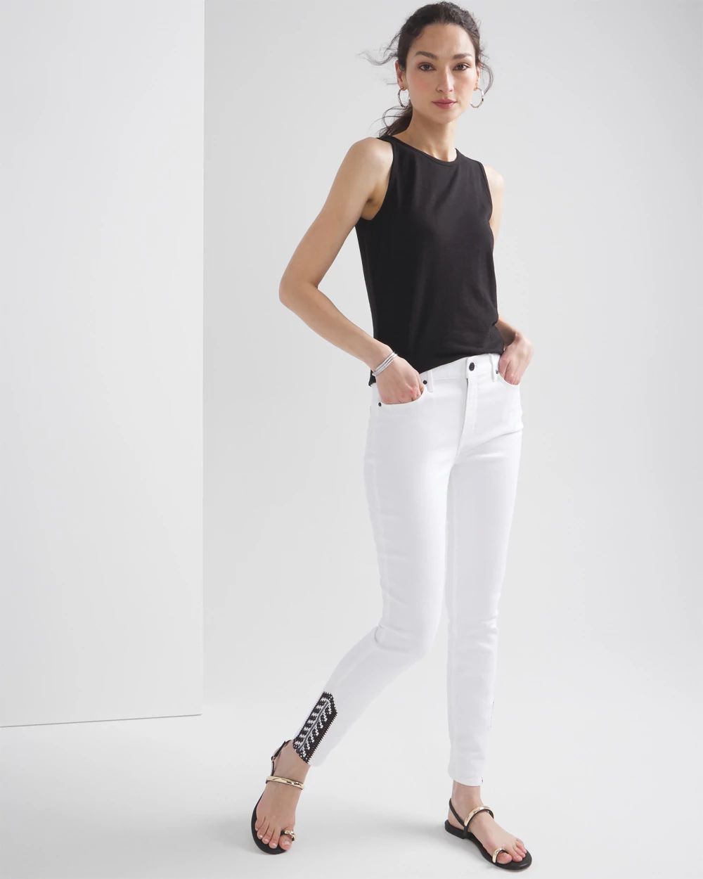 High-Rise Printed Hem Skinny Ankle Jeans