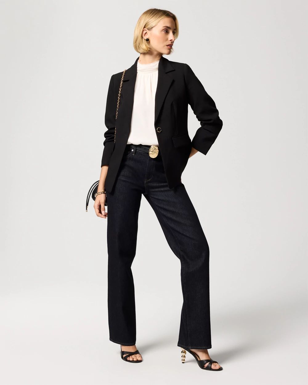 Luxe Stretch Ruched Sleeve Blazer click to view larger image.