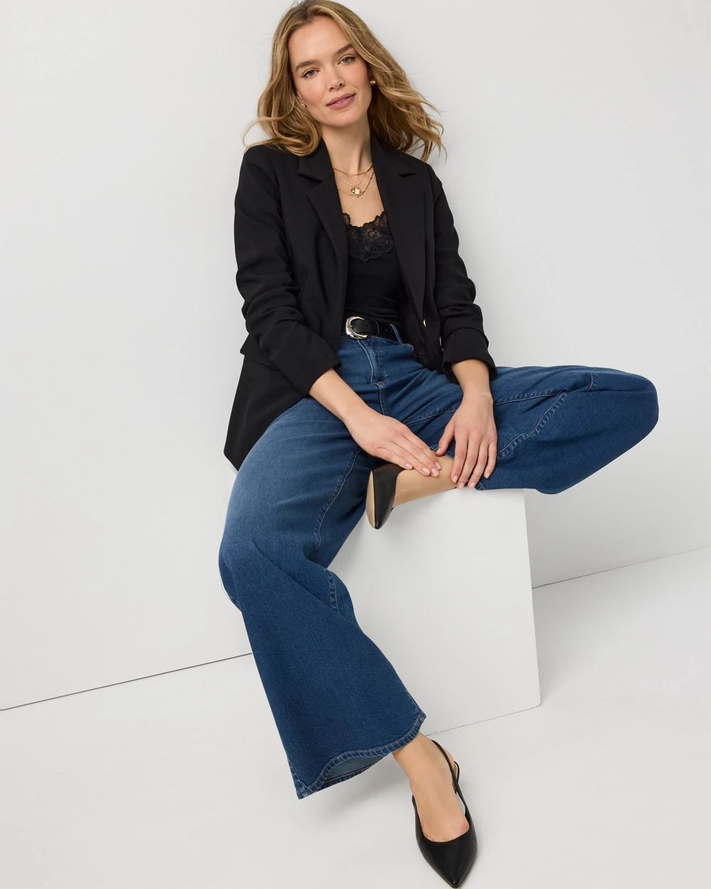 Ruched Sleeve Blazer