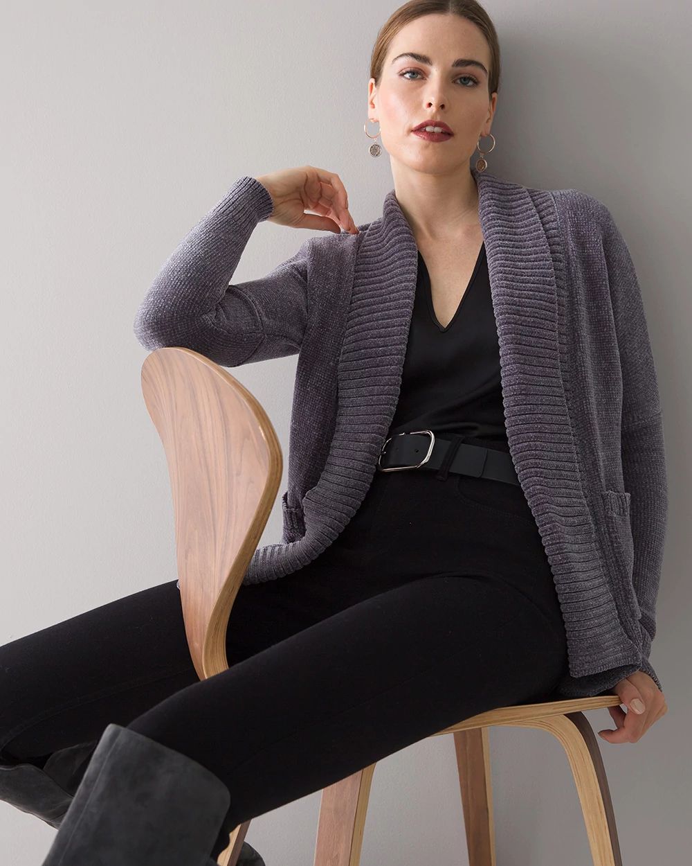 Gray chenille cardigan clearance